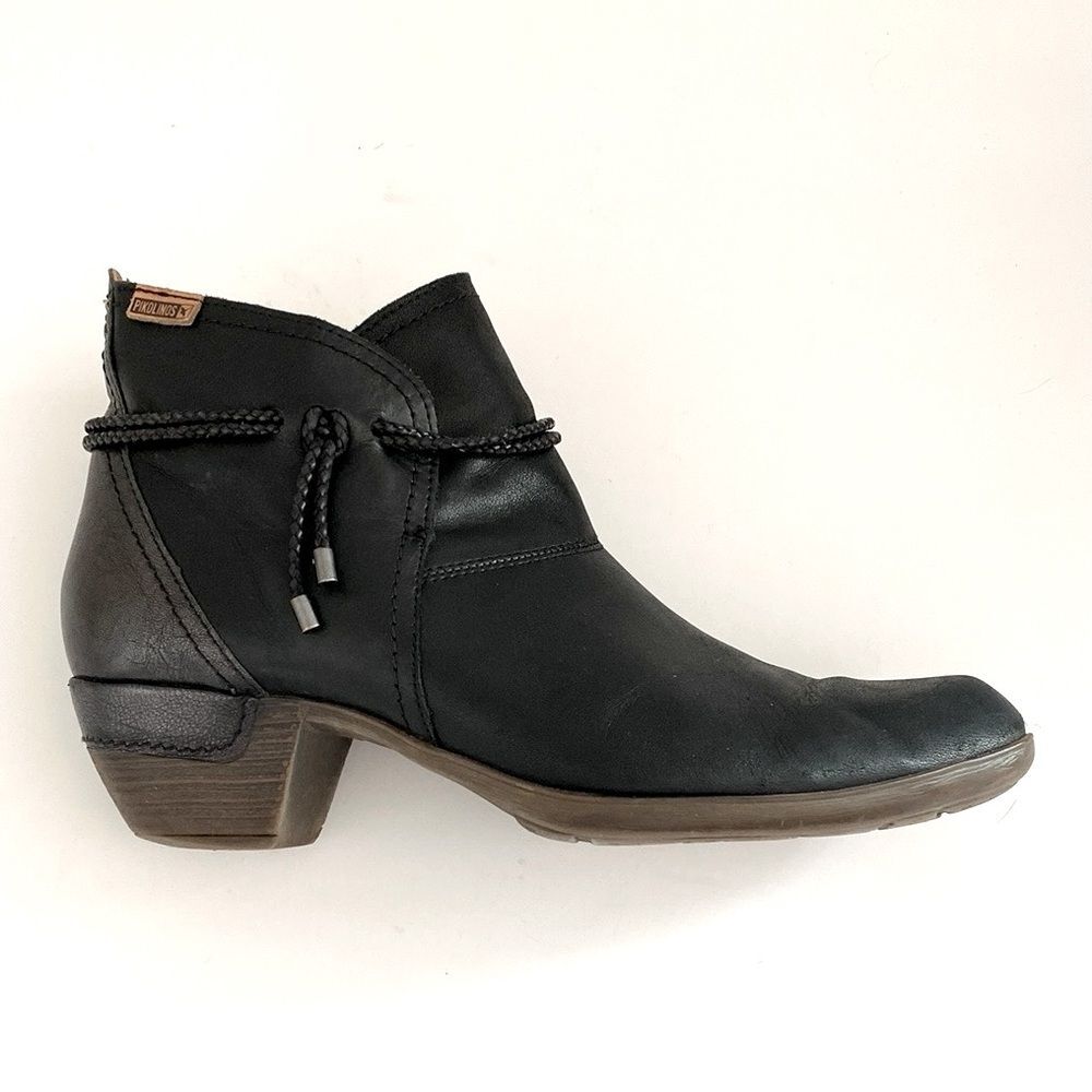 PIKOLINOS Black Leather Ankle Boots Bladed Band Accents US 11.5 Boho Western